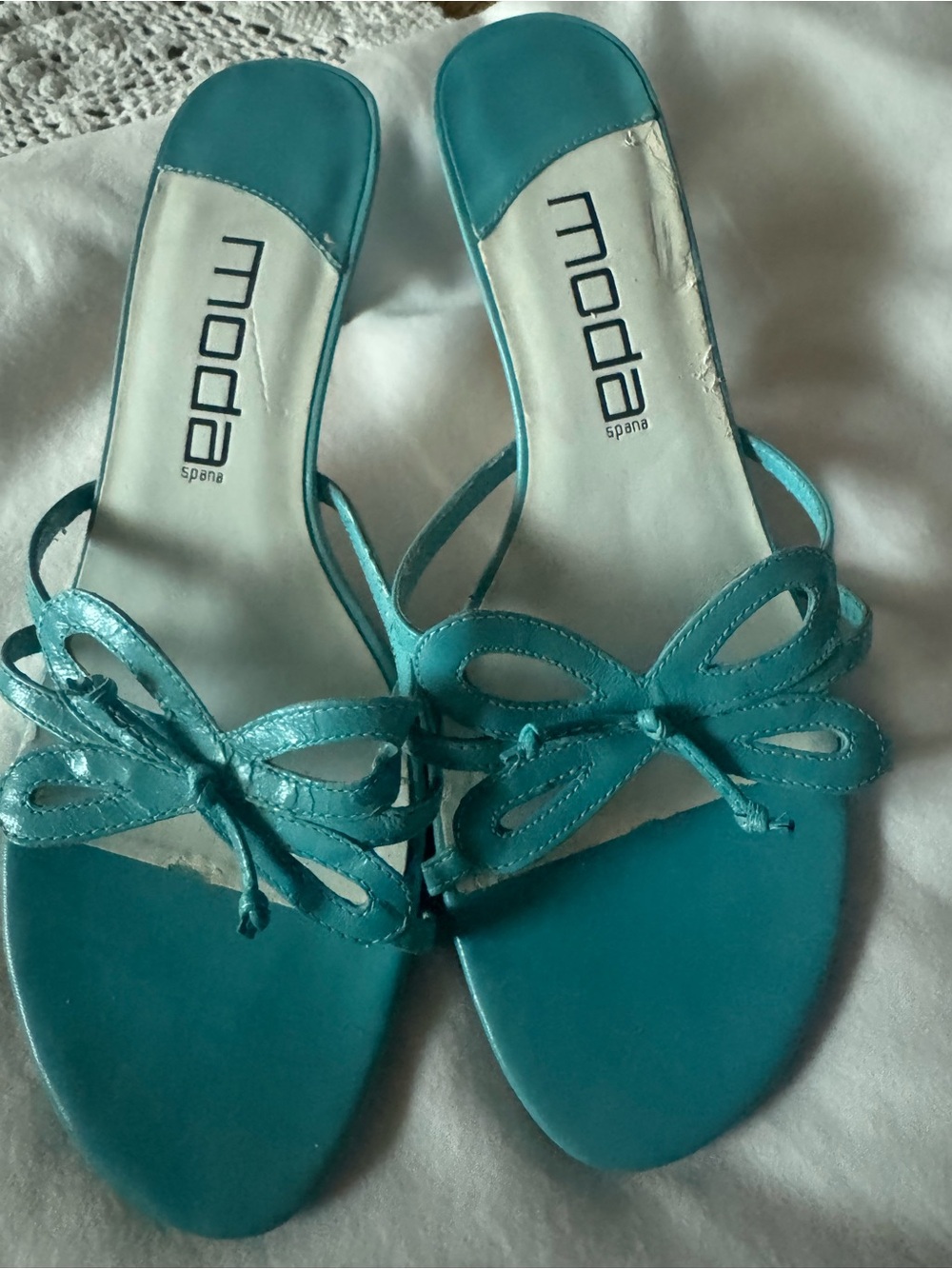 Moda Teal Slide Mules with Decorative Bow